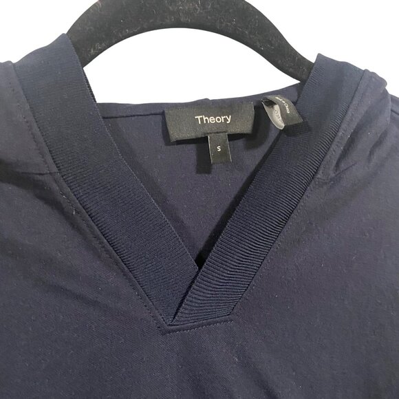Theory Easy Rib Lightweight Hoodie in Space Knit Luxe Navy Blue Size S - Picture 2 of 8